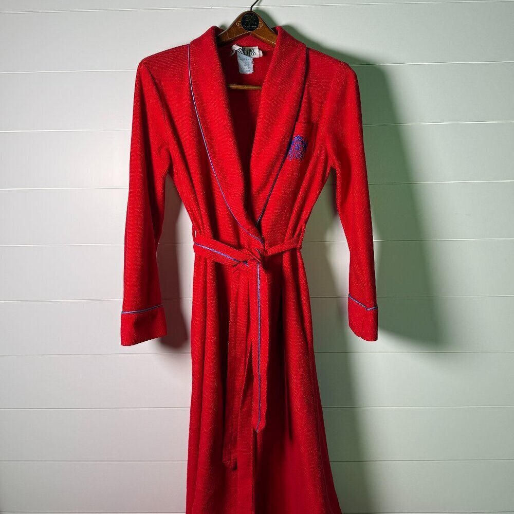 BILL BLASS Vtg Dacron Polyester made in USA Plush Snap & Tie Robe Size Medium